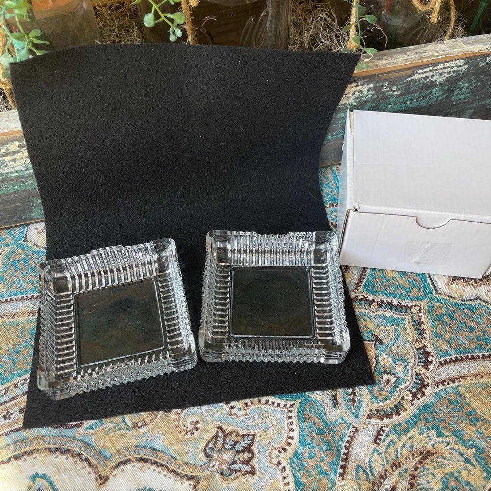 Clear Pressed Glass Square Ring Dishes Ashtrays Set of 2 New in Box